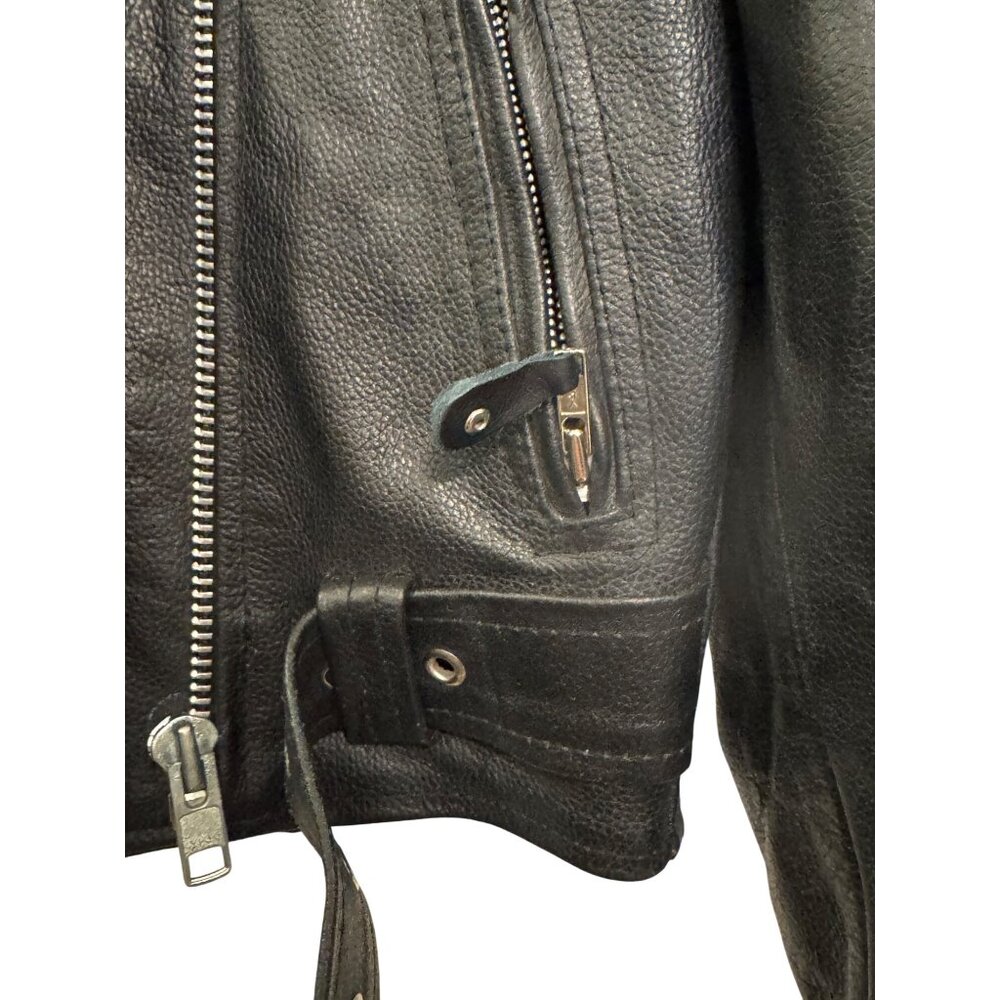Genuine Leather Black Motorcycle Jacket Small Thinsulate Insulation With Belt & - Picture 5 of 9